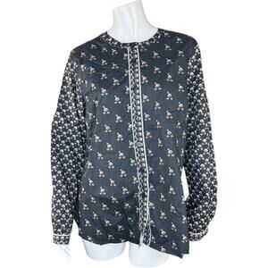 Belle by Kim Gravel Perfect Patchwork Blouse Black Button Front Large NWOT